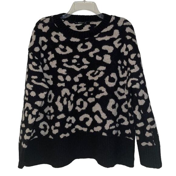 Zara Leopard Print Sweater Beige‎ & Black Oversized Boxy Fit Pullover Size Small - Picture 2 of 11